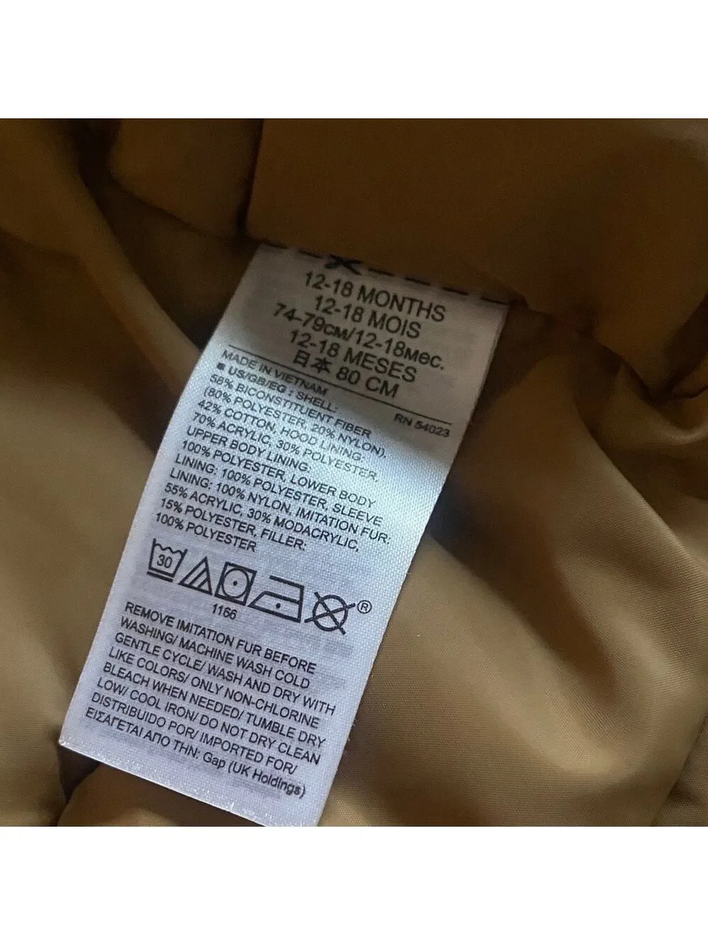 GAP Baby Tan Hooded Jacket Faux Fur Lined Coat Kids